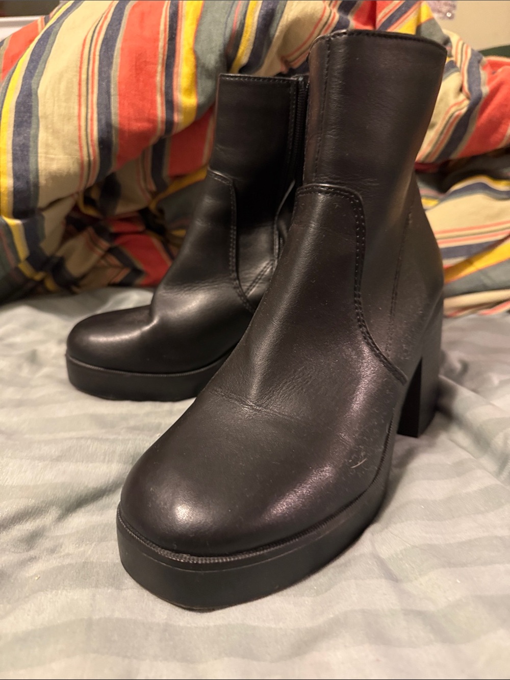 Soda Black Platform Block Heel Ankle Boots